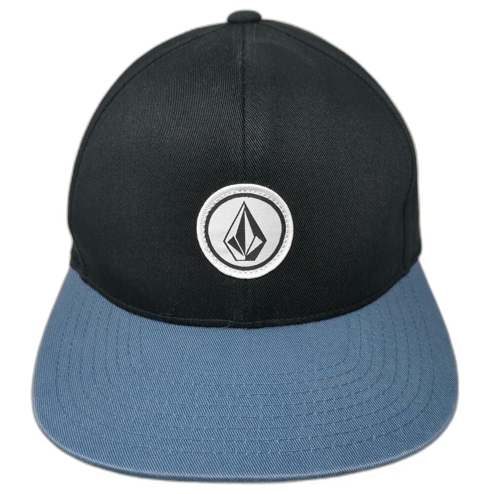 Volcom Snapback Hat Black Blue One Size Stone Logo Patch Two Tone 6 Panel Cotton
